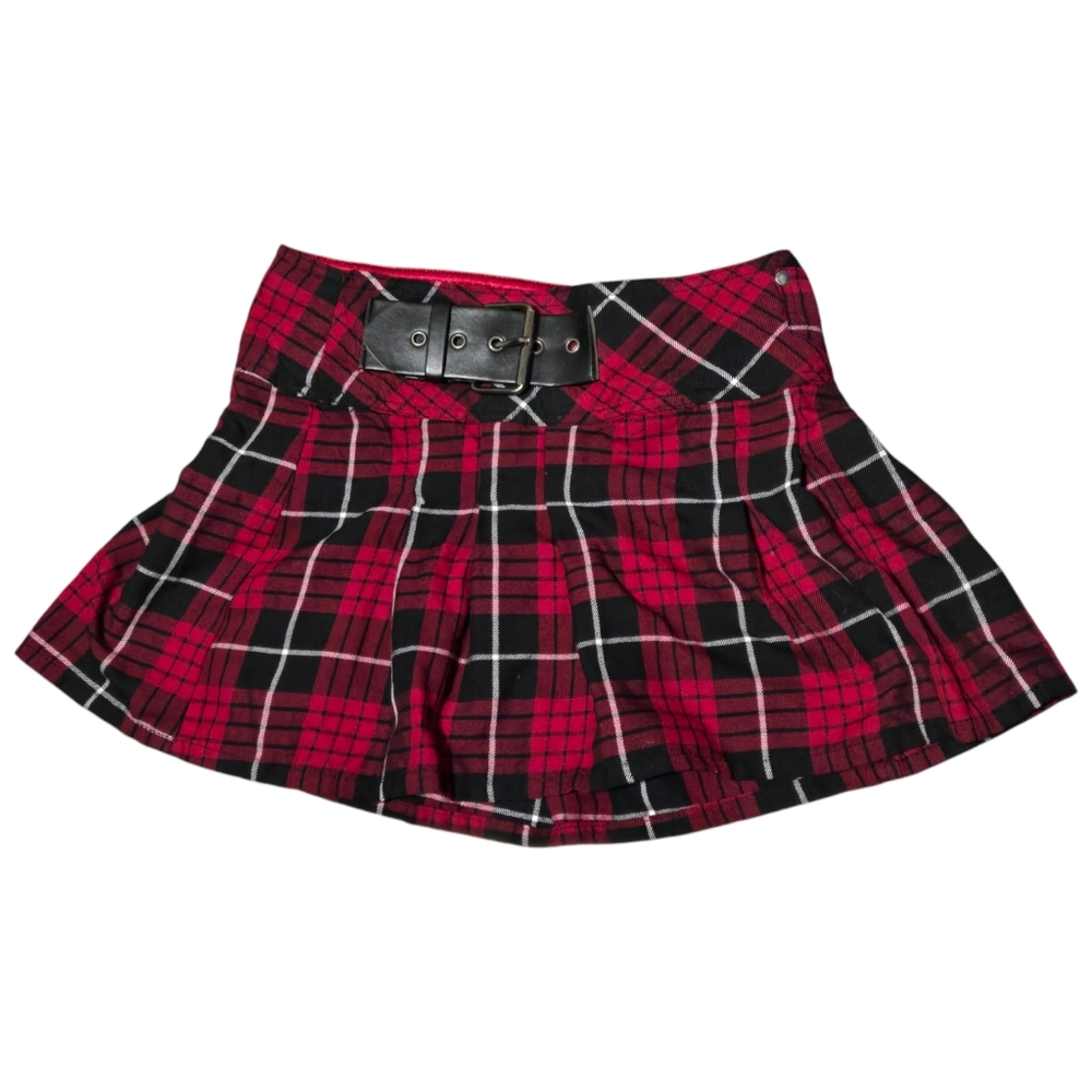 Red Plaid Print Mini Skirt